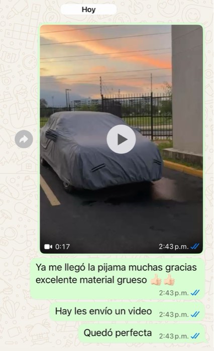 Mensaje de WhatsApp de un cliente: ya me llegó la pijama, muchas gracias, excelente material grueso, quedó perfecta